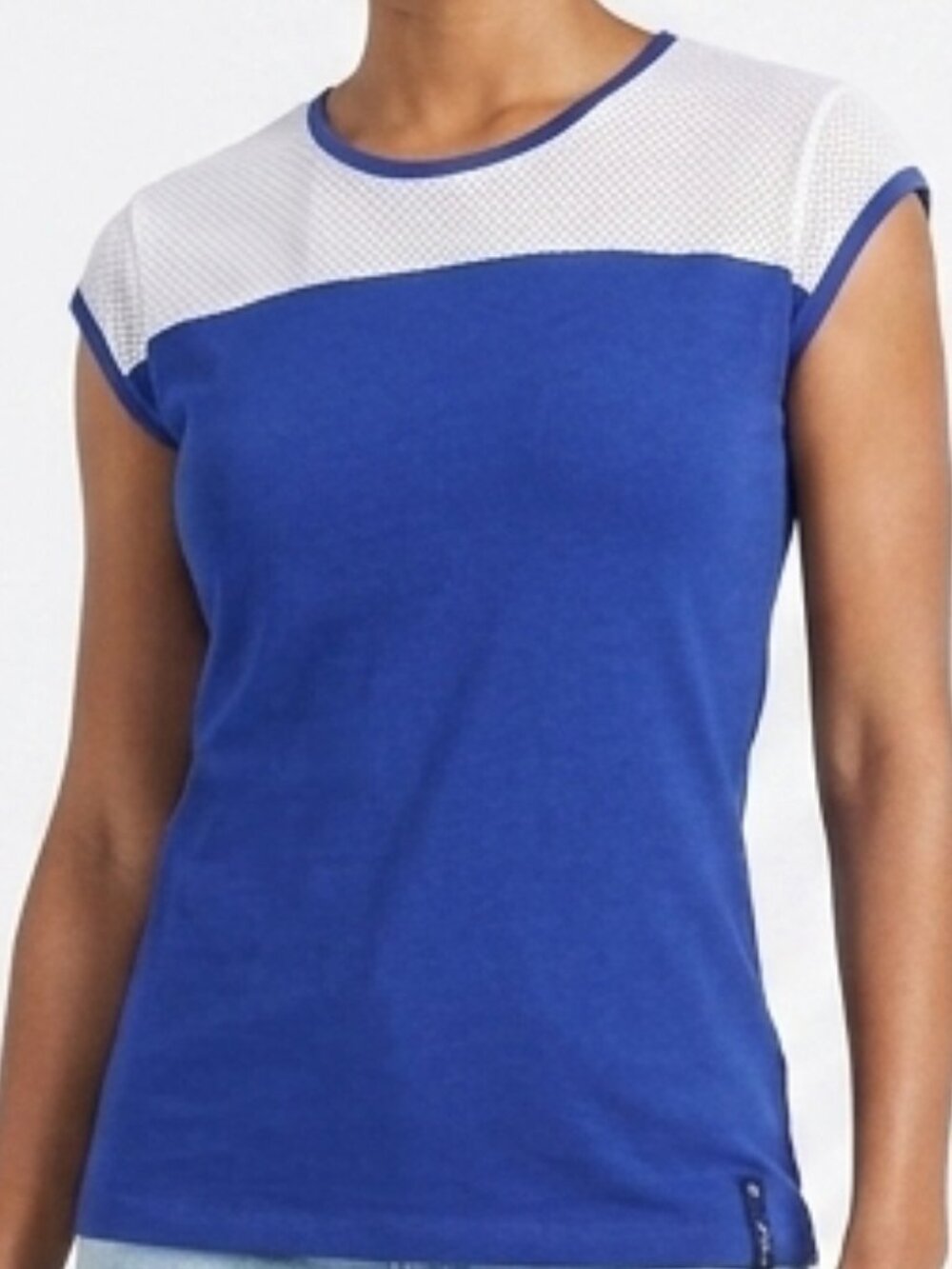 Ralph Lauren Mesh Colorblock Capped Sleeve Top, Women's M, Cobalt Blue & White